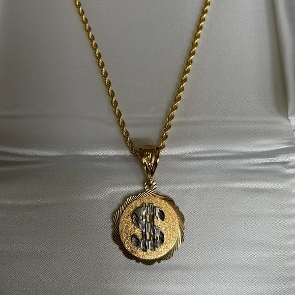 Gold Dollar Sign Pendant Necklace